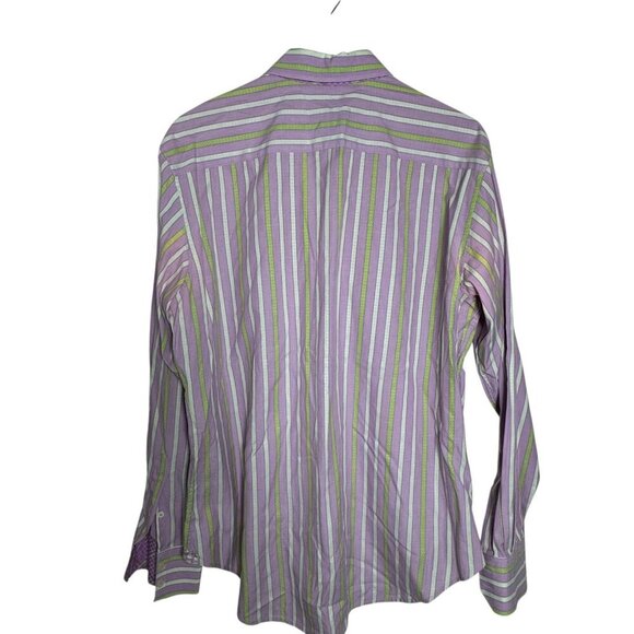 ROBERT GRAHAM Mens size Large Purple stripe dress shirt flip cuffs - Picture 3 of 13